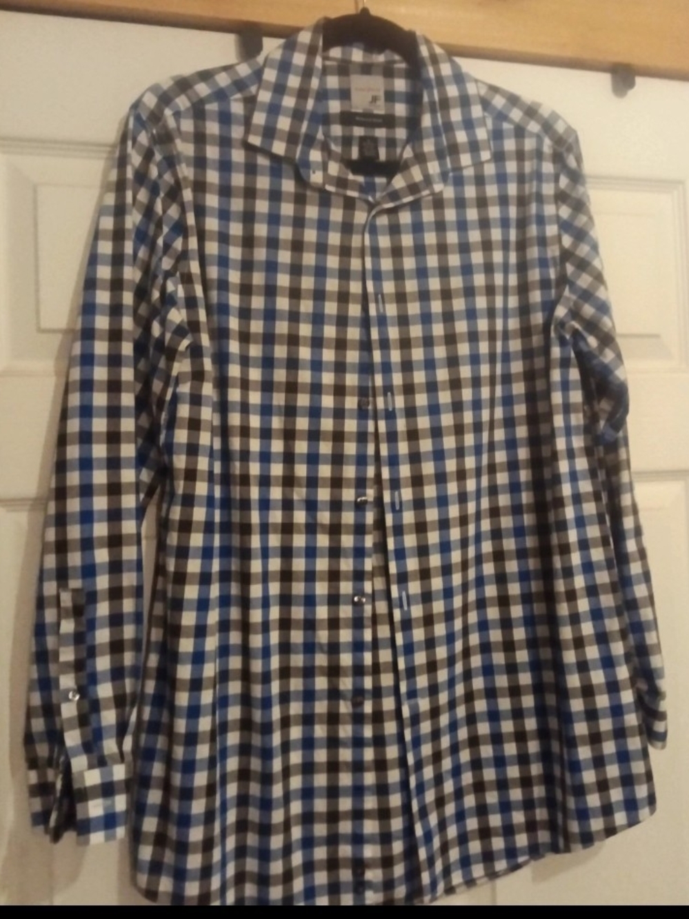 jf j.ferrar Blue, Black and White Checked Dress Shirt